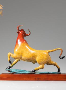 铜金岁月牛转乾坤黄铜牛摆件扭转乾坤牛铜工艺品公司开业年会礼品
