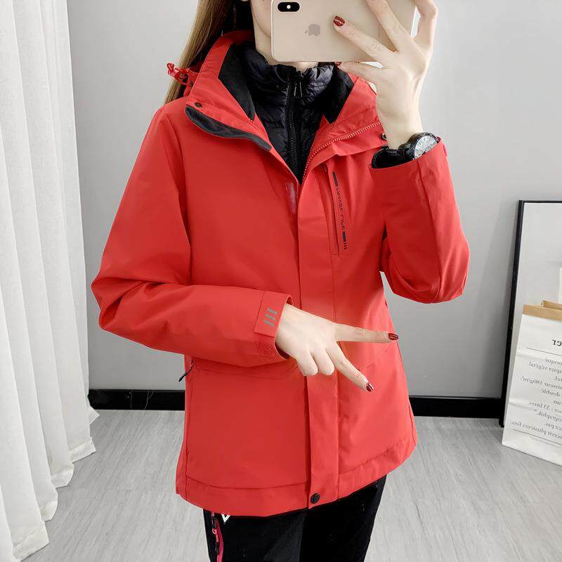 户外冲锋衣羽绒服女男情侣加厚滑雪登山大码三件一防寒可脱卸外套