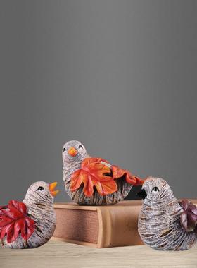 一家三口套三枫叶鸟桌面树脂工艺品摆件电视柜酒柜玄关书桌装饰品