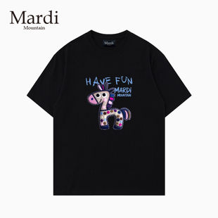 官方旗舰店 Mardi Mountain韩国正品2026夏新款黑白纯棉短袖女t恤
