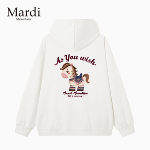 官方旗舰店Mardi Mountain韩国正品秋冬款印花套头长袖女连帽卫衣
