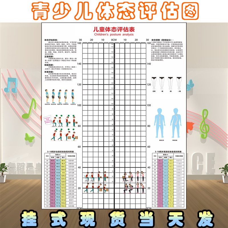 可定制青a少年体态评估表站姿身高体态图少儿形体评估图儿童体态