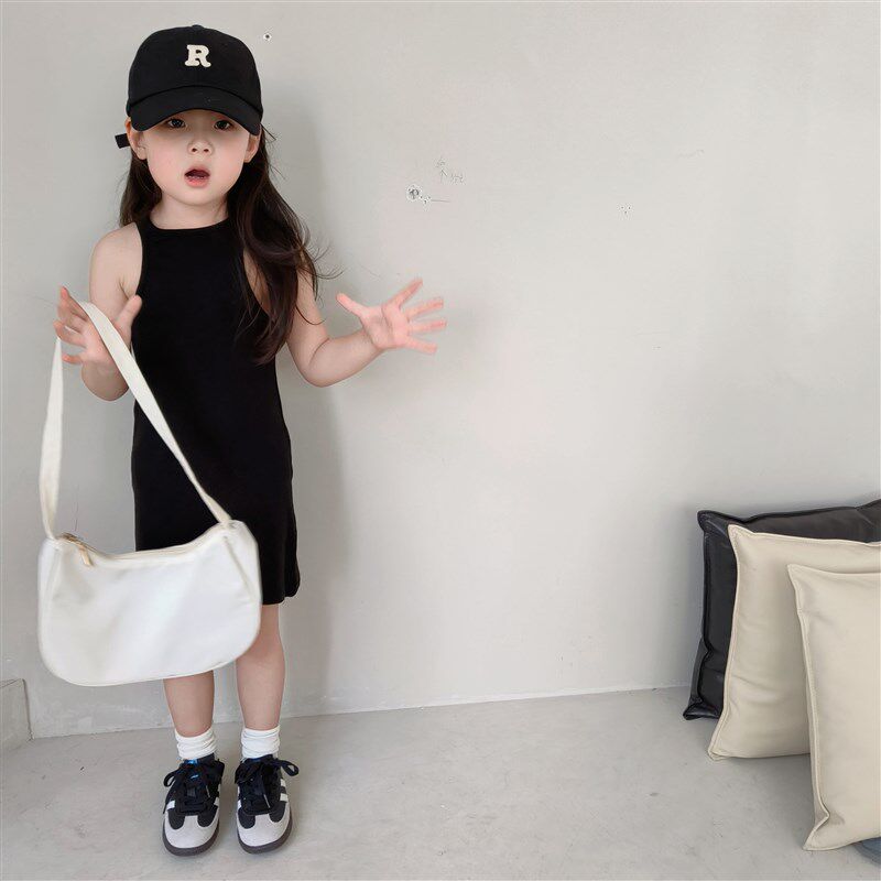 女童工字背心裙夏季2024新款吊带连衣裙挂脖运动短裙