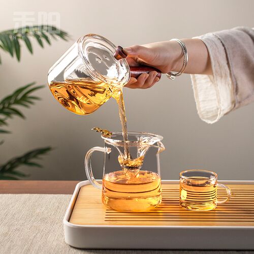 禾阳 玻璃茶具套装家用新款办公C室会客功夫茶壶简约茶盘泡茶整套