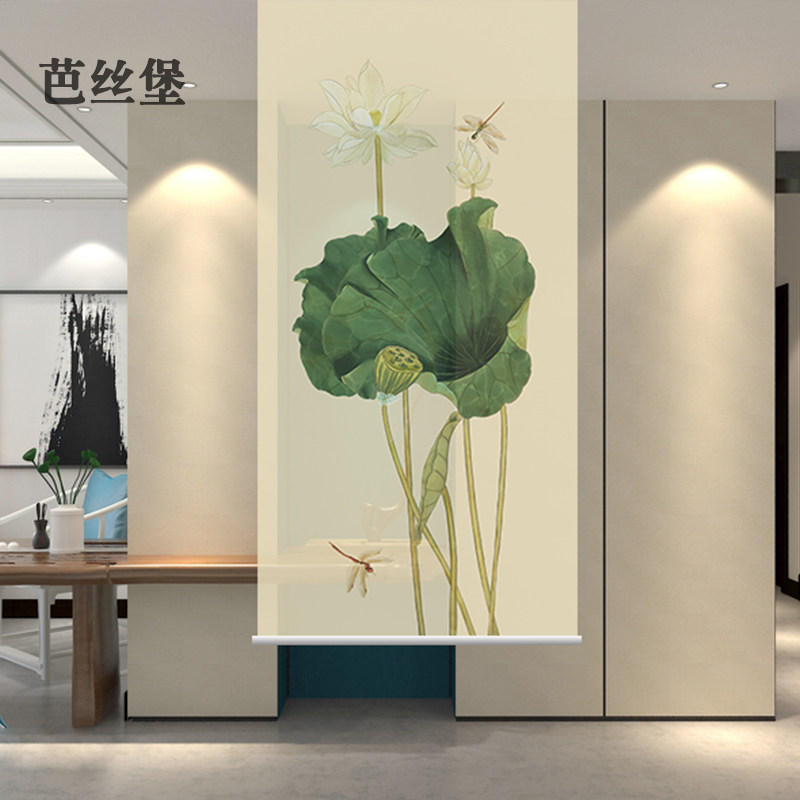 新中式卷帘窗f帘软隔断升降屏风拉挂帘子客厅卧室手拉布艺玄关挂