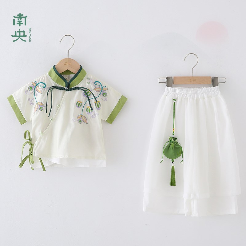 新中式儿童唐装套装男童汉服夏季中国风男孩古风短袖表演服亲子装