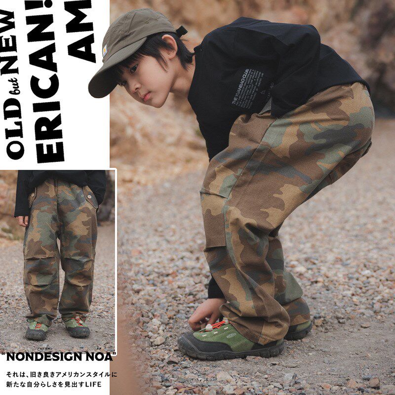 山系户外儿童迷彩工装裤2025春季新款男童做旧纯棉宽松休闲长裤