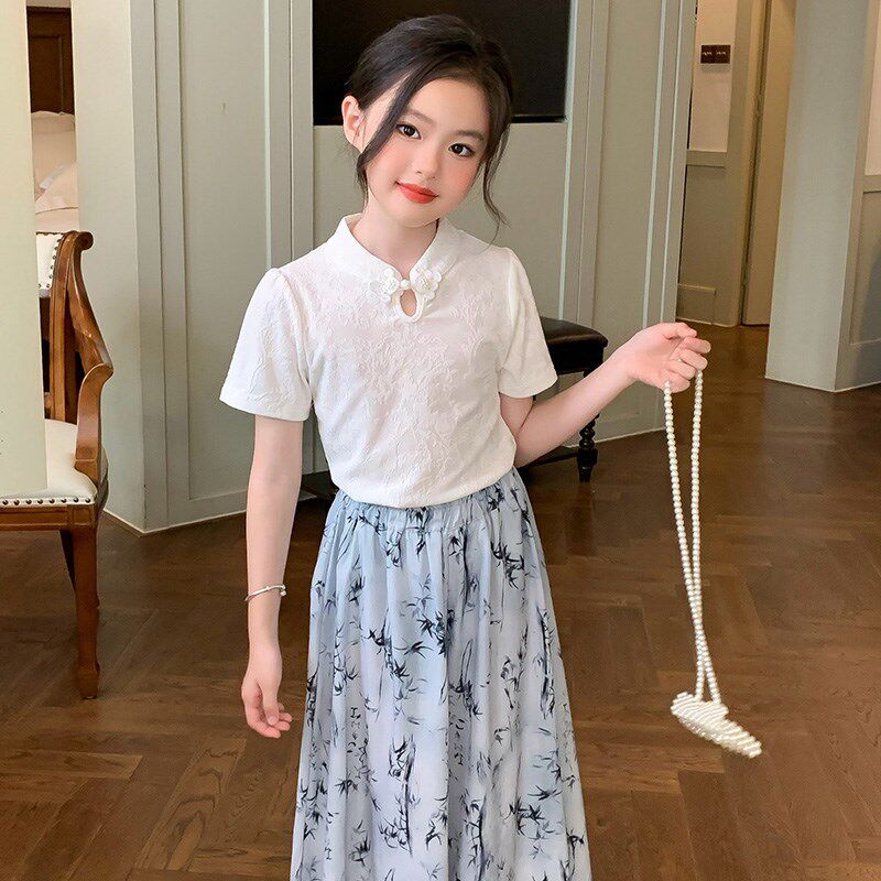 女童短袖套装2025新款女大童裙裤儿童夏日出游穿搭女孩洋气夏装薄