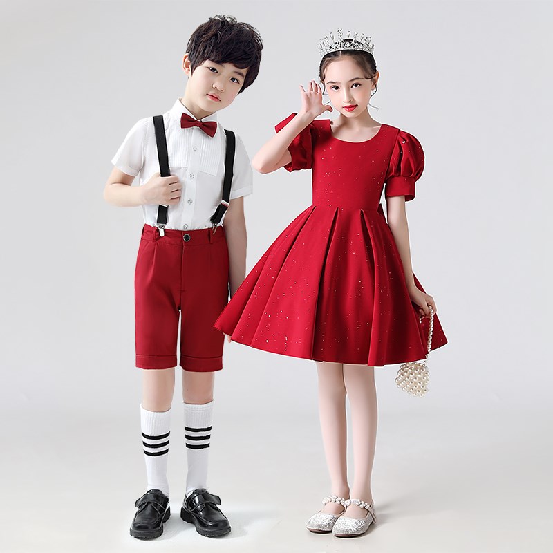六一儿童演出服女童红色舞蹈裙小学生合唱团男童礼服朗诵表演服装