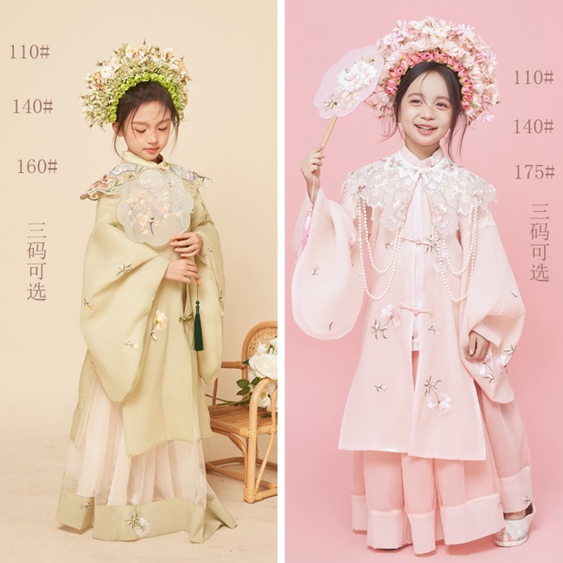 簪花儿童摄影服装影楼拍照主题2024年汉服古风正版网红女孩照相衣