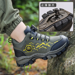 儿童登山鞋男童户外徒步运动鞋2024新J款秋冬款皮面防水防滑大童