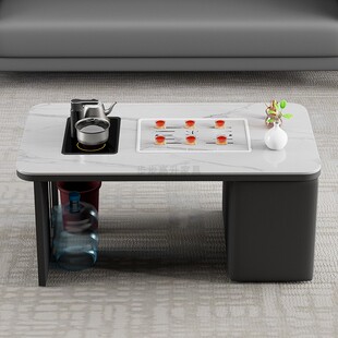 功夫茶几茶台一体现代简s约小户型办公室灰色亮光岩板茶几茶具套