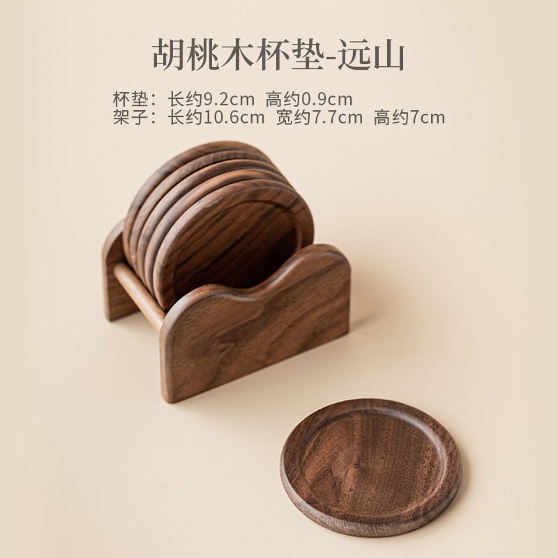 胡桃木杯垫d莲花圆形方形手工沥水蓄水茶杯隔热垫杯托茶托套装配