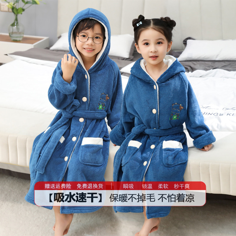 儿童浴袍男孩女童游泳专用可穿式裹巾比全棉吸水速干浴巾斗篷大童