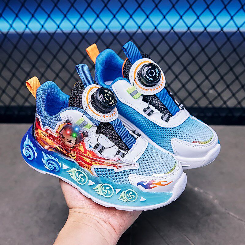 哪咤男童鞋子夏薄款男宝单网鞋透气夏季I小男孩轻便运动老爹鞋亮