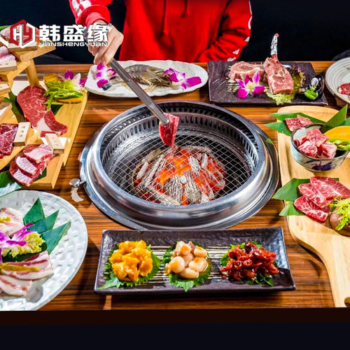 韩式碳烤炉商用大j号下排烟烤肉炉日式烧烤炉镶嵌式330圆形炭烤炉