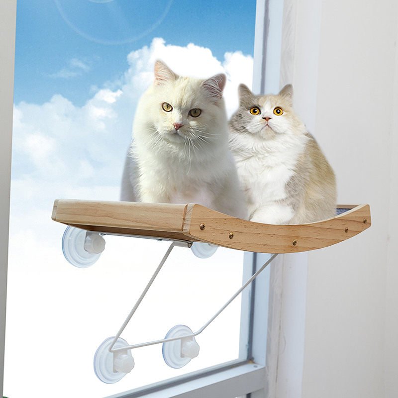 猫床实木猫抓板窗边猫吊挂床吸盘C式悬挂猫窝窗台宠物猫架床边挂