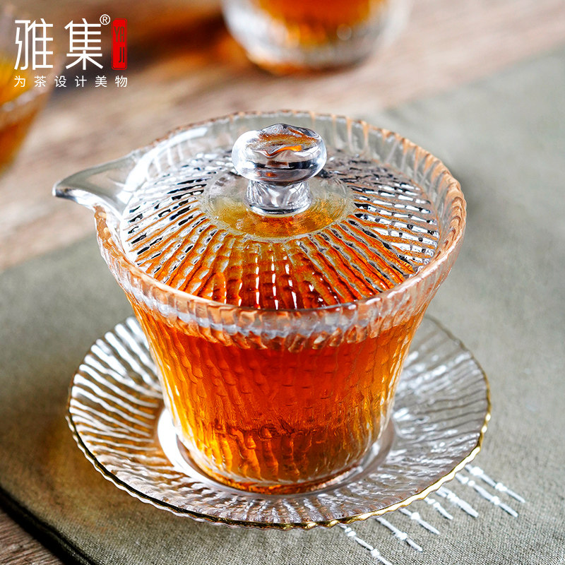 雅集茶具日c式竹节锤纹玻璃盖碗公道杯分器喝茶杯功夫简易茶具套图片
