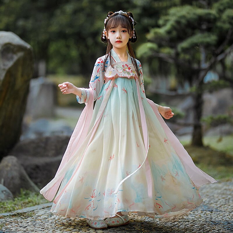 儿童汉服女童春秋古装中国风超仙连衣裙大童长袖襦裙女孩古风仙气