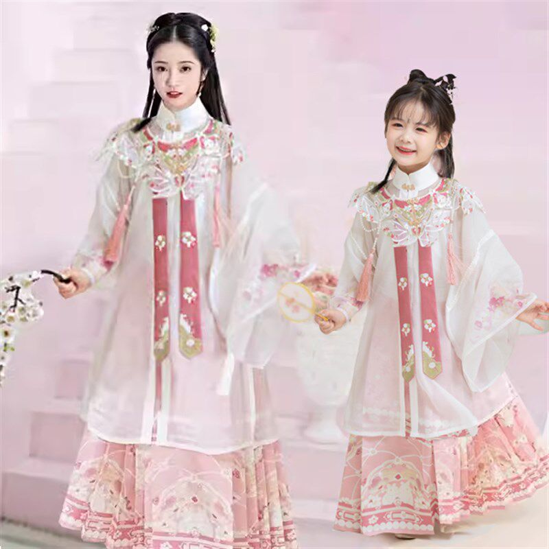 亲子装汉服母女童明制夏2024新款古风演出服儿童超仙古装马面套装
