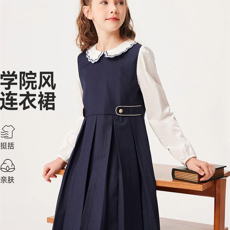 女童学院风连衣裙秋装2025新款韩版儿童裙子长袖女孩公主裙子洋气