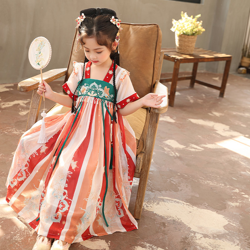 女童汉服2023夏季新款中国风超仙短袖连衣裙儿童古风唐装齐胸襦裙