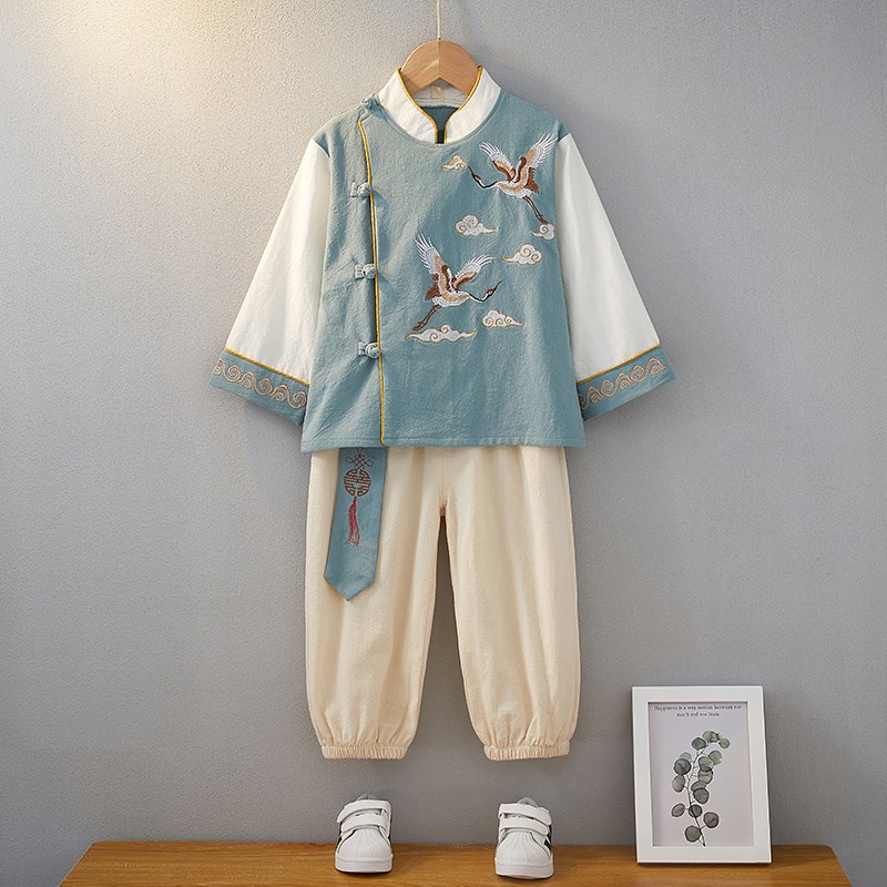 汉服男童学生唐装长袖套装中国风古装国学服小男孩节日演出服春秋