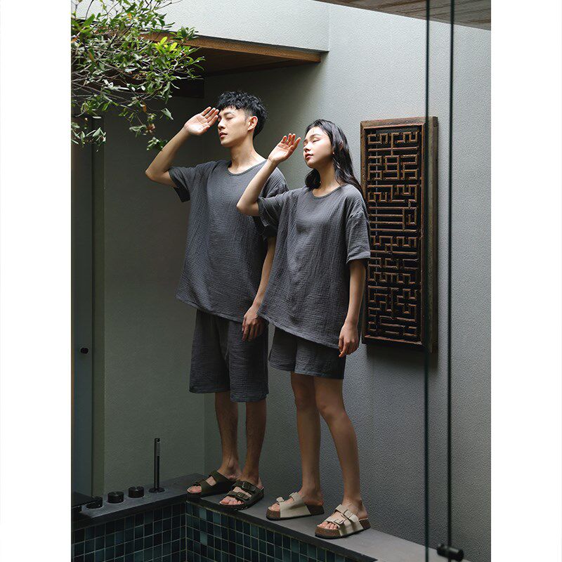 2025新款情侣睡衣男女士夏季薄款纯棉短袖纯色简约休闲家居服套装