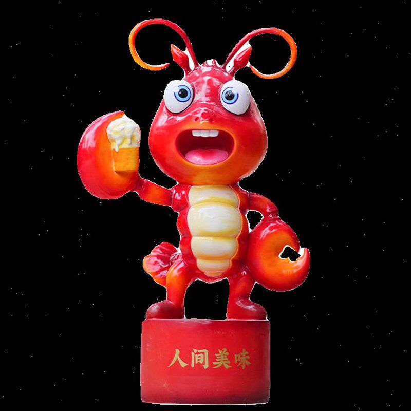 高档海鲜小龙虾j大螃蟹装饰龙虾店门口卡通雕塑摆件排迎宾档玻璃