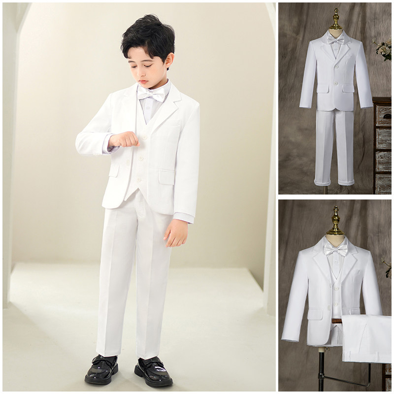 儿童西装套装男童花童礼服钢琴演出服帅气学院风白色主持生日西服