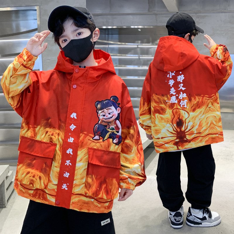 男童装外套春秋季2025新款儿童上衣中国风红色风衣哪吒童装帅气潮