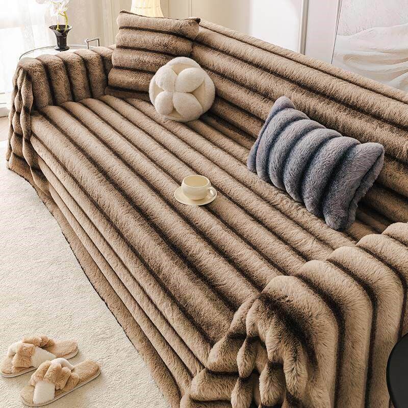 兔毛绒加厚沙发盖布巾皮沙发套罩坐垫子秋冬季沙发垫全包全盖盖毯