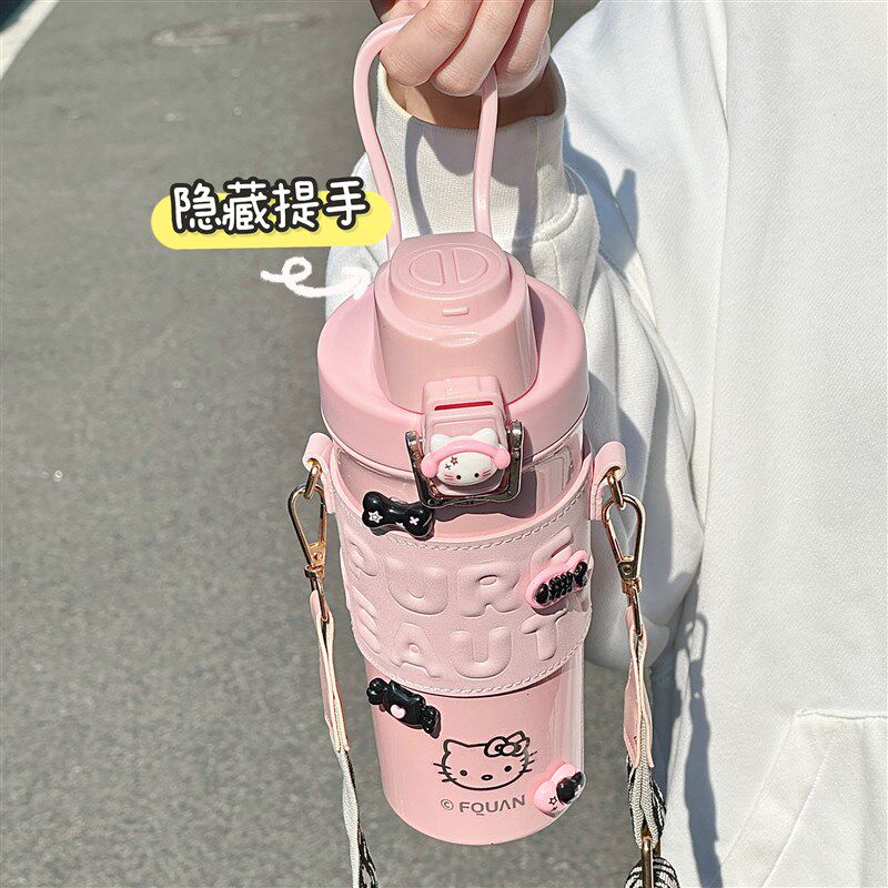 大容量双饮保温杯女生316不锈钢吸管水杯学生便携高颜.值可爱杯子