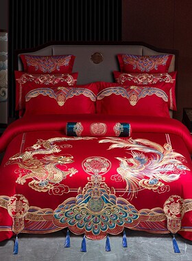 床上床单被罩四件套婚庆结婚x四件套红色四件套全棉2025新款