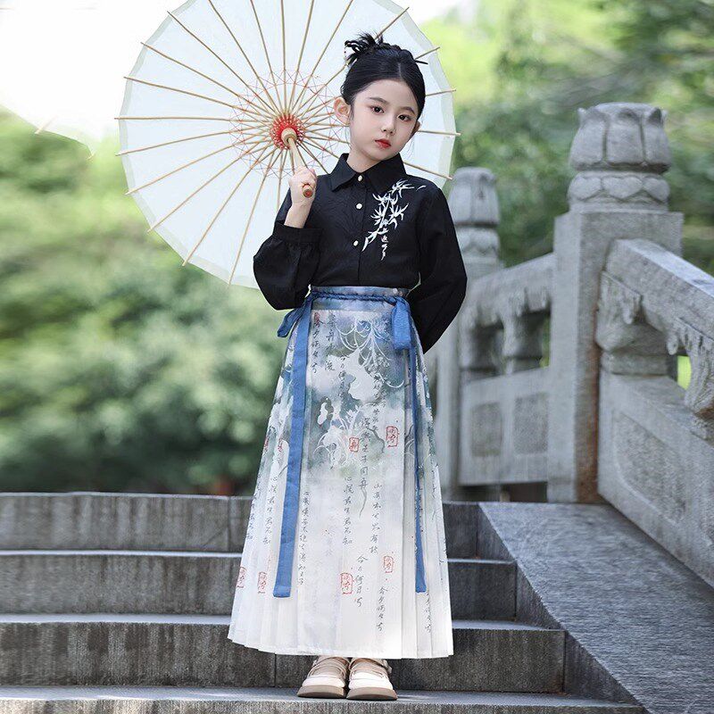 儿童马面裙女童春秋2025新款汉服女大童夏装新中式中国风套装古风