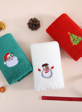 新年毛巾珊瑚绒圣诞老人毛巾红色喜庆伴手礼面巾盒装袋装可刺绣