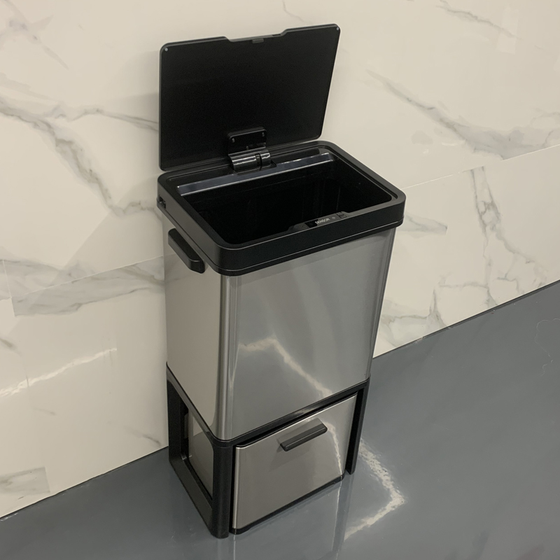 智能不锈钢感应垃圾桶72升大容量厨房干湿分层滑动收纳箱电动开盖