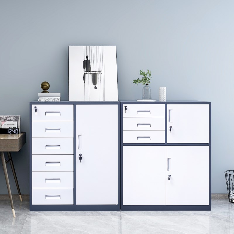 铁皮文件柜矮柜带锁办公室资料档案柜家用钢制抽屉工具阳台储物柜