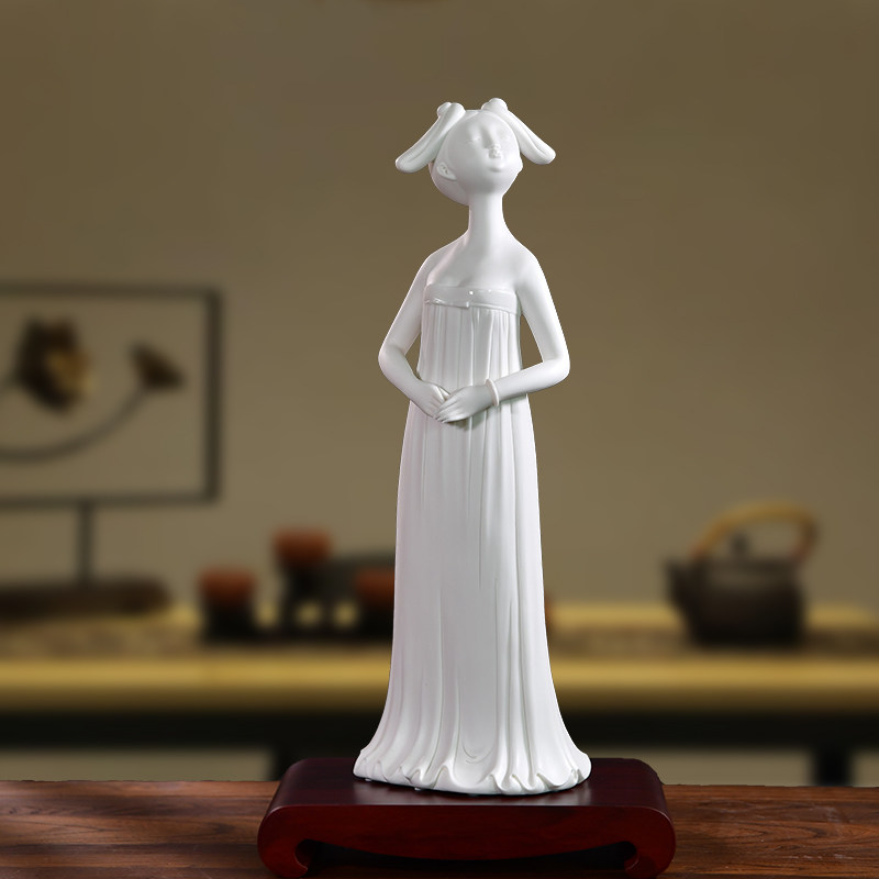 墨染留香德化白瓷陶瓷人物美女仕女雕塑艺术品家居客厅装饰品摆件