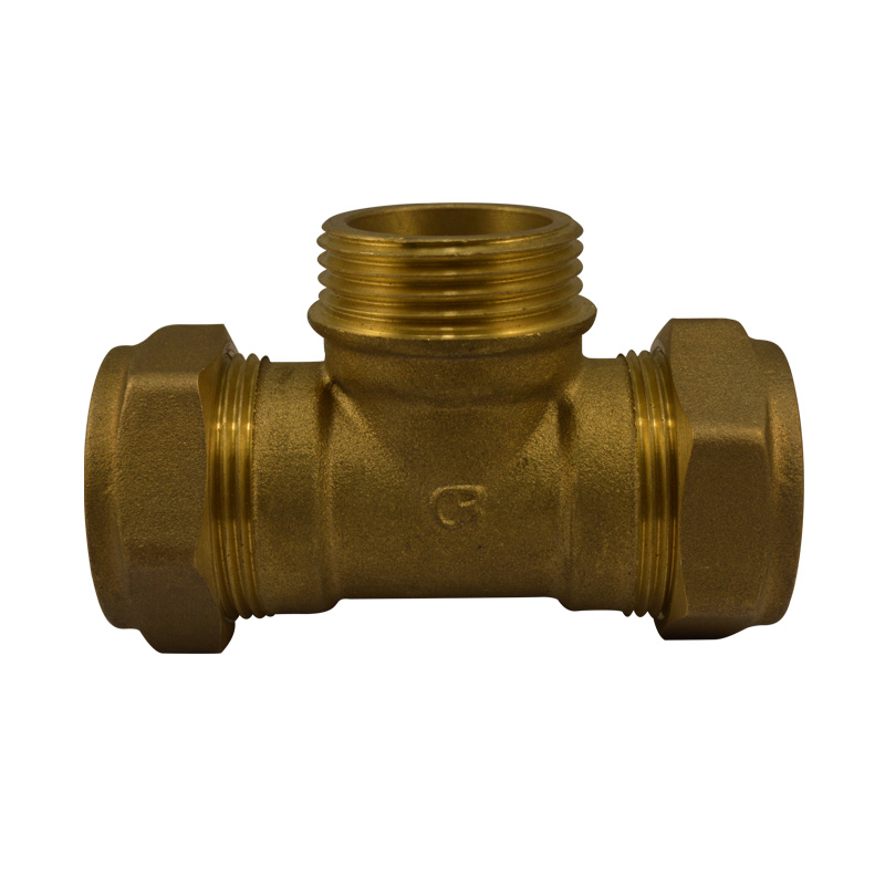 黄铜外牙卡套三通接头外丝活接T型三插头水管接头铜配件22/28/42