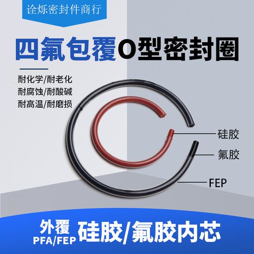 四氟包覆o型圈FEP包氟胶硅胶线径2.4mm耐高温PFA全包覆o型密封圈