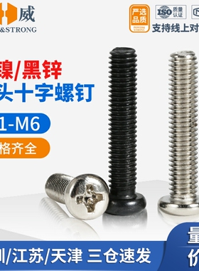 镀镍圆头螺丝黑色十字盘头机牙螺栓电子小螺丝钉M1.0M1.4M2M3-M5