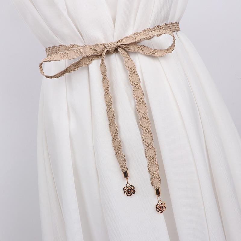 腰带女装饰配裙子布艺蕾丝配连衣裙时尚百搭珍珠刺绣花边布带腰链