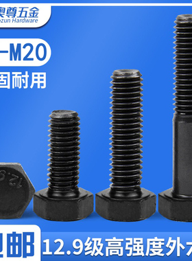 12.9级外六角螺丝高强度加长全牙半牙发黑螺栓【M5M6M8M10-M20】
