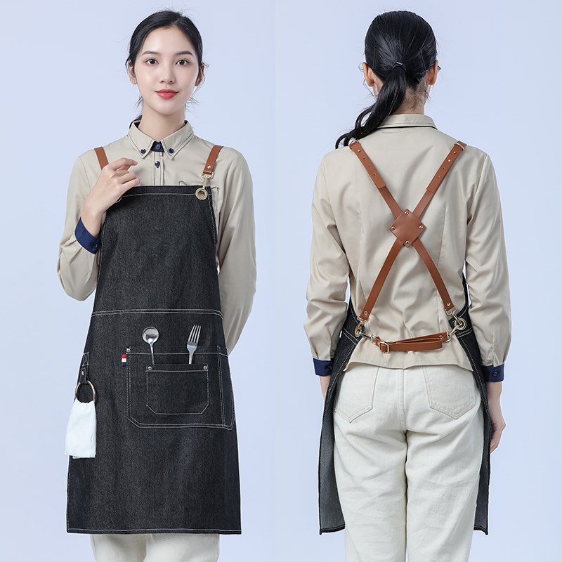 高级咖啡师牛仔围裙定制logo印字日式奶茶店调酒师餐饮专用工作服