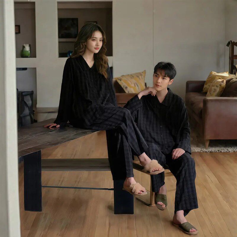 情侣睡衣男女款春秋季新款长袖时尚格纹韩版休闲居家服套装可外穿