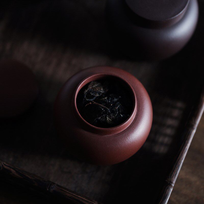 宜兴小号紫砂醒茶罐茶叶罐手w工制作茶仓普洱储茶罐原矿紫泥存茶