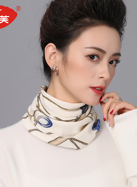 韩版时尚印花围脖套头女款秋冬季针织保暖领圈护颈假领子脖套围巾