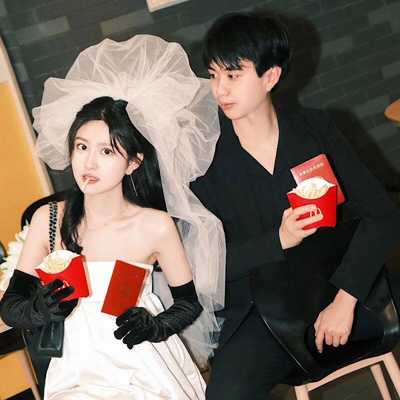 法式新款小头纱领证拍照头纱新娘结婚配饰影楼写真头纱多层蓬蓬款