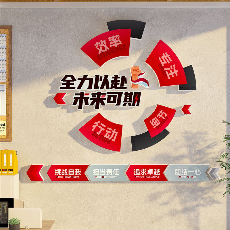 办公室墙面装饰入口形象背u景墙企业文化激励口号氛围布置墙面贴